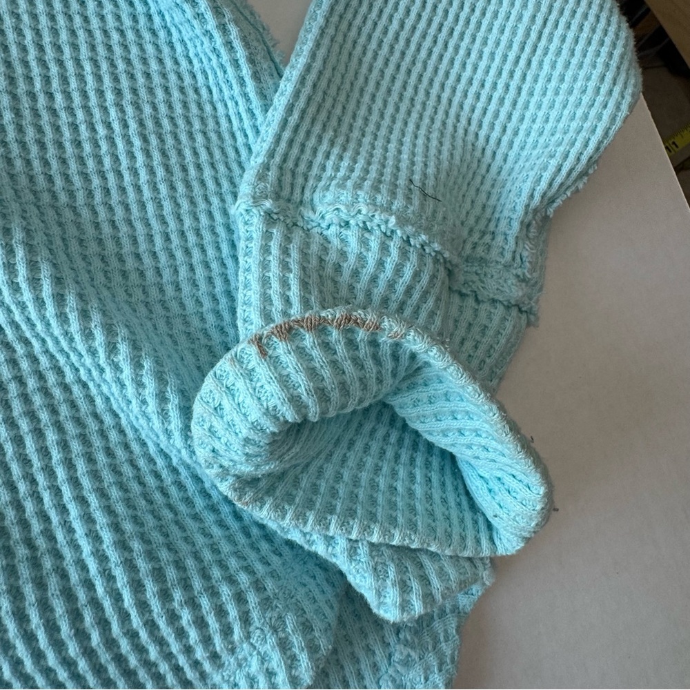 Aerie Waffle Knit Sweater Aqua Medium - Picture 7 of 9